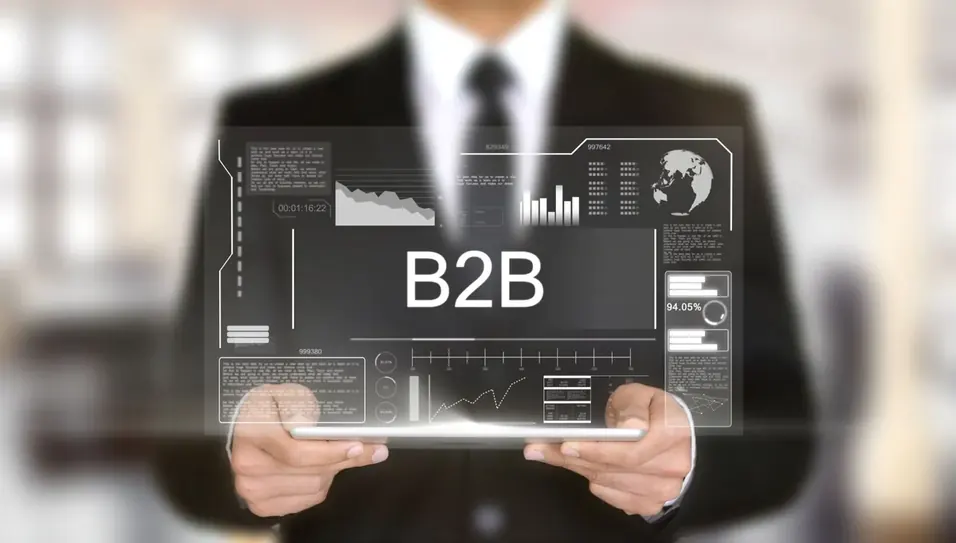 Tela de tablet com a sigla B2B em destaque
